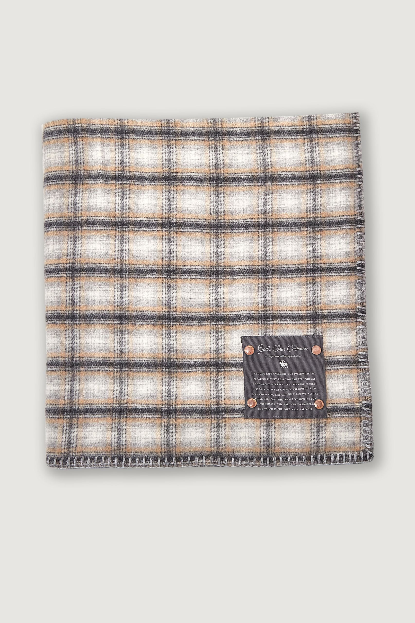 Elegant Neutral Tartan Cashmere Blanket