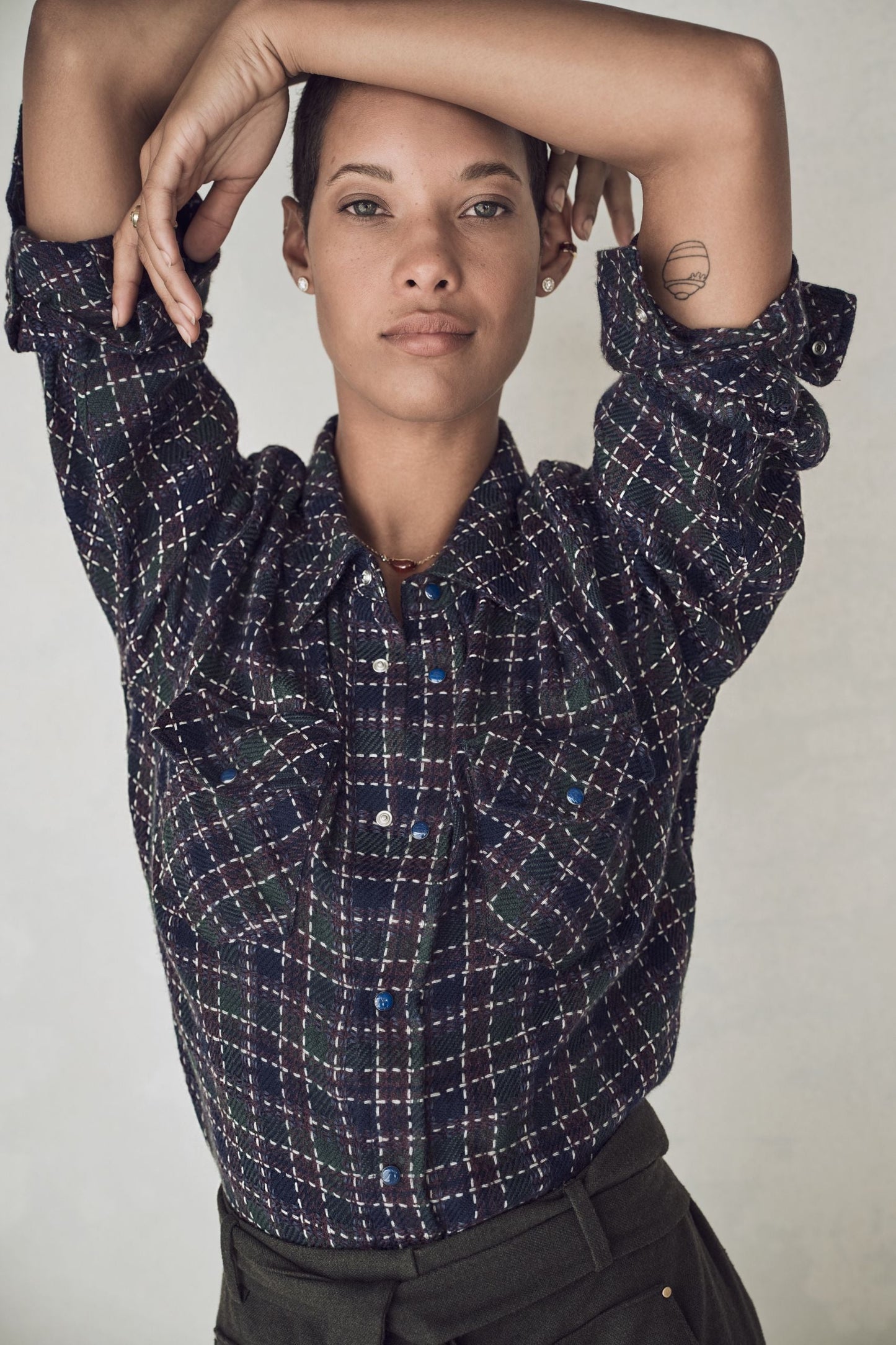 Blue Green Tartan Cashmere Shirt