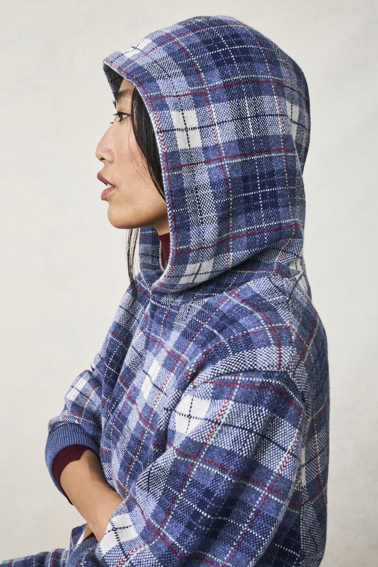 Navy Tartan Cashmere Hoodie