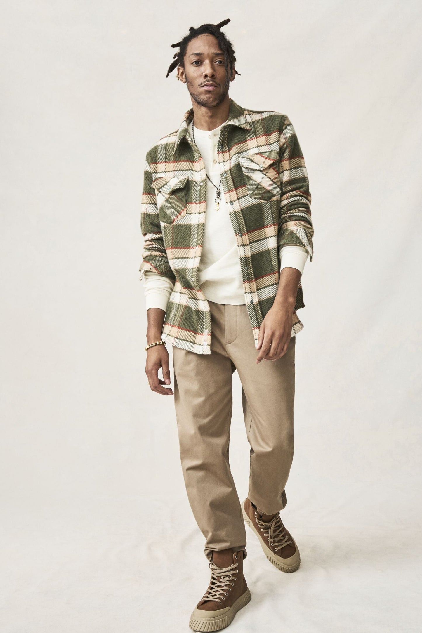 Olive Tartan Cashmere Shirt
