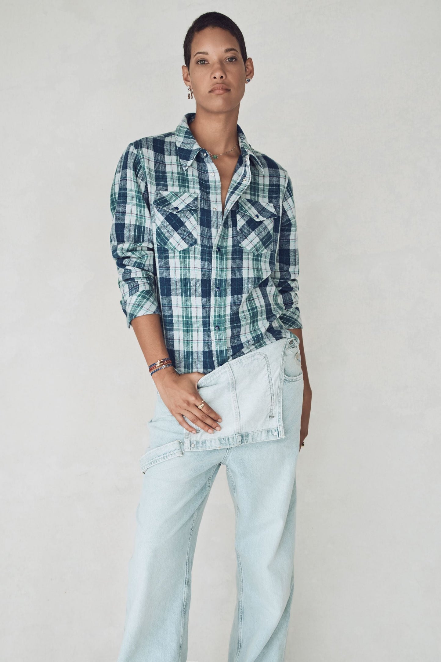 Teal Tartan Cashmere Shirt