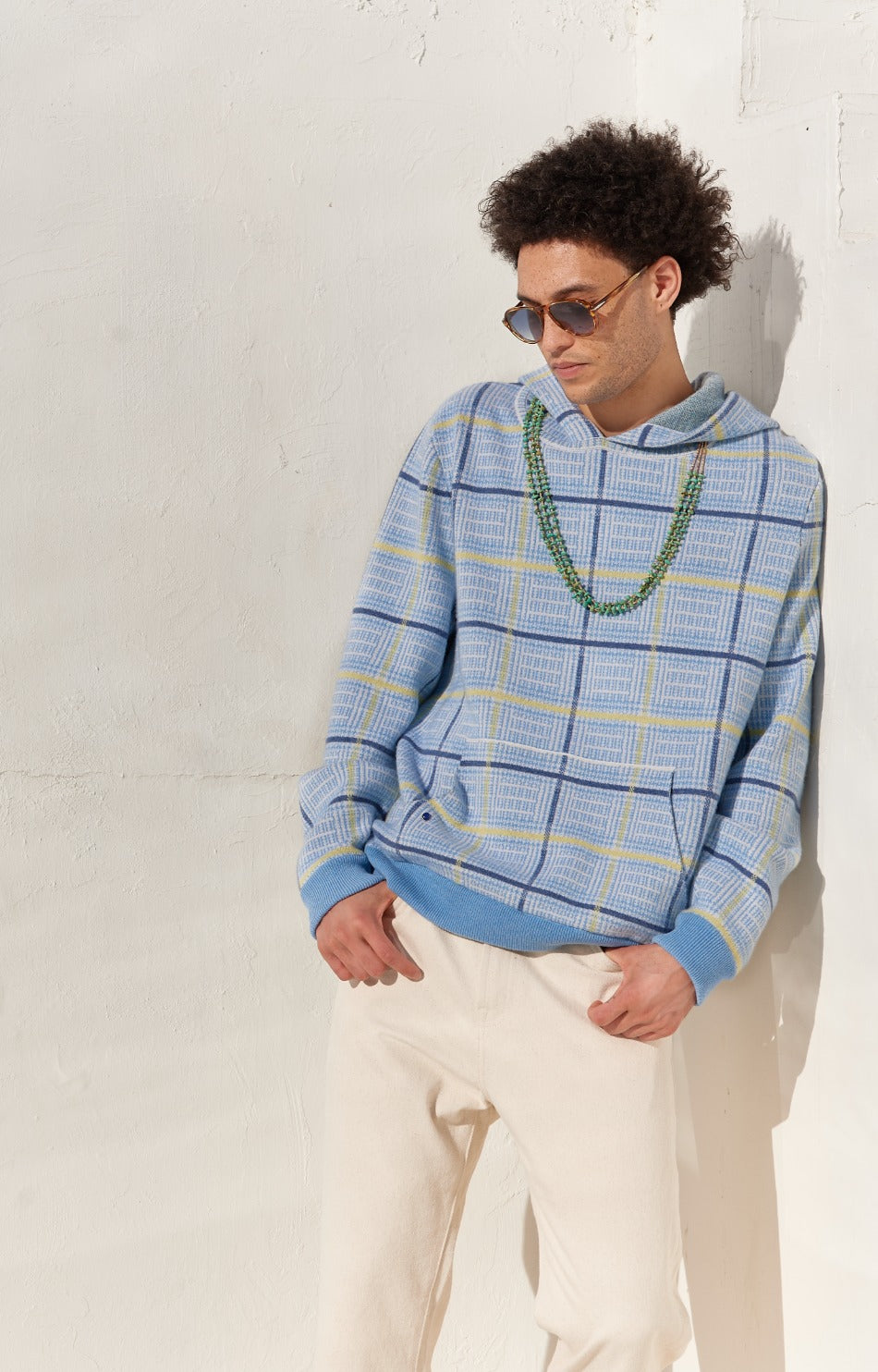Rain Tartan Knit Cashmere Hoodie