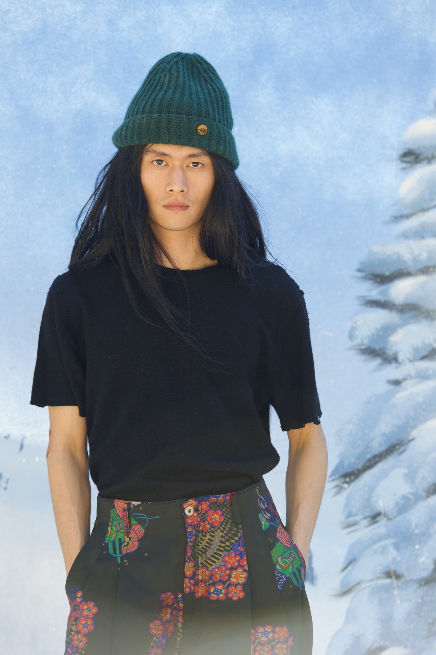 Bubble Gauze Cashmere Knit T-Shirt Black