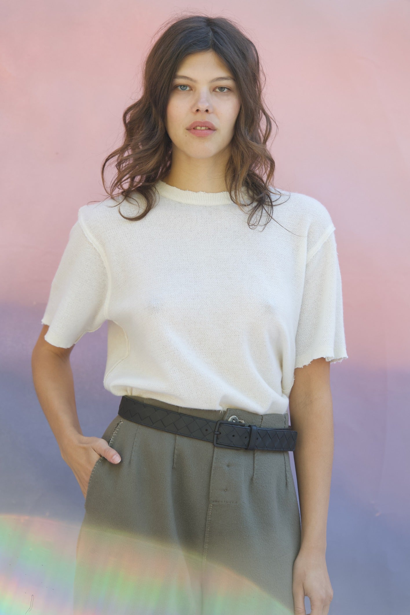 Bubble Gauze Cashmere Knit T-Shirt Blonde