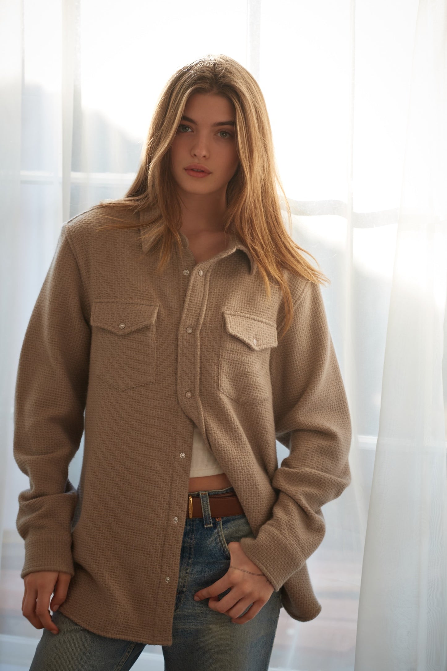 Smoke Waffle Cashmere Shirt