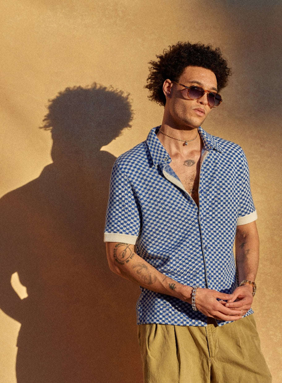 Lapis Dot Cashmere Boat Shirt