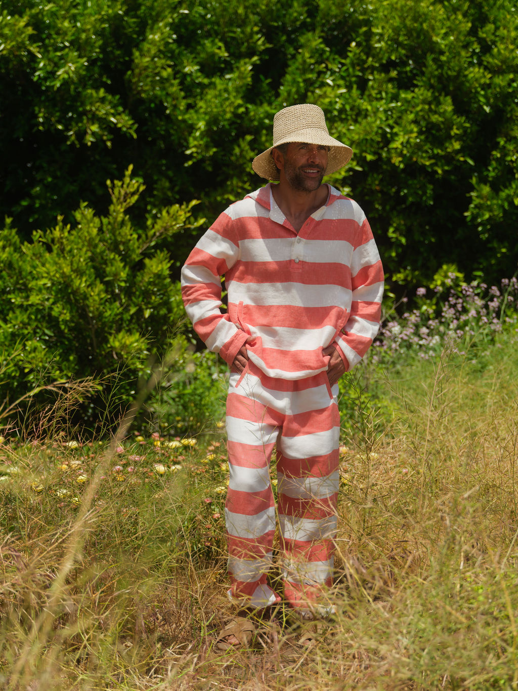 Tomato Stripe Linen Pant