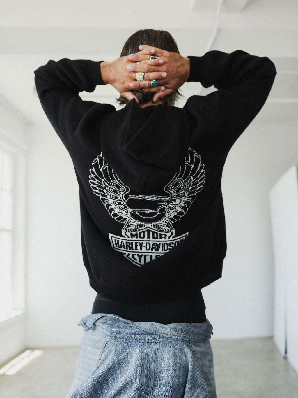 Black Milano Knit Cashmere Logo Hoodie