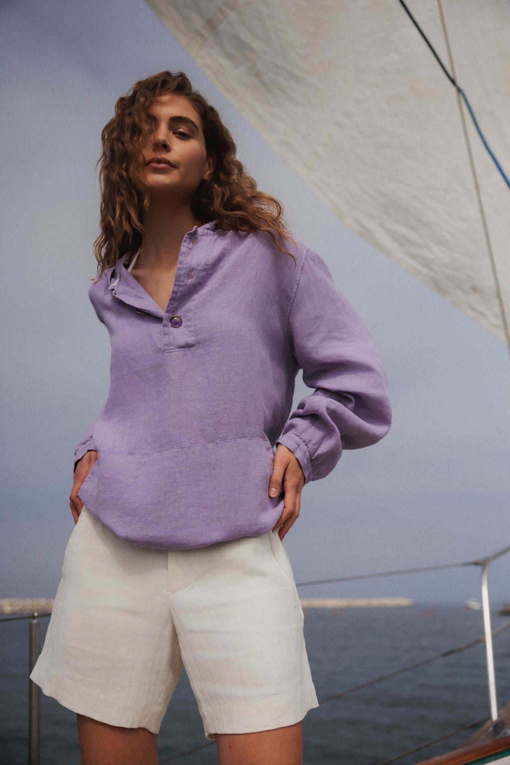 Lilac Solid Linen Anorak
