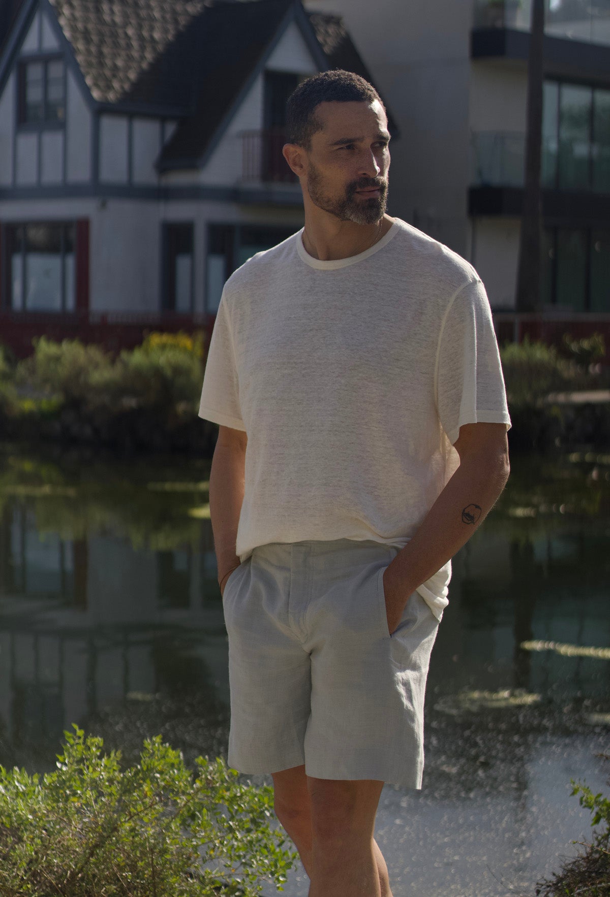 Silver Solid Linen Short