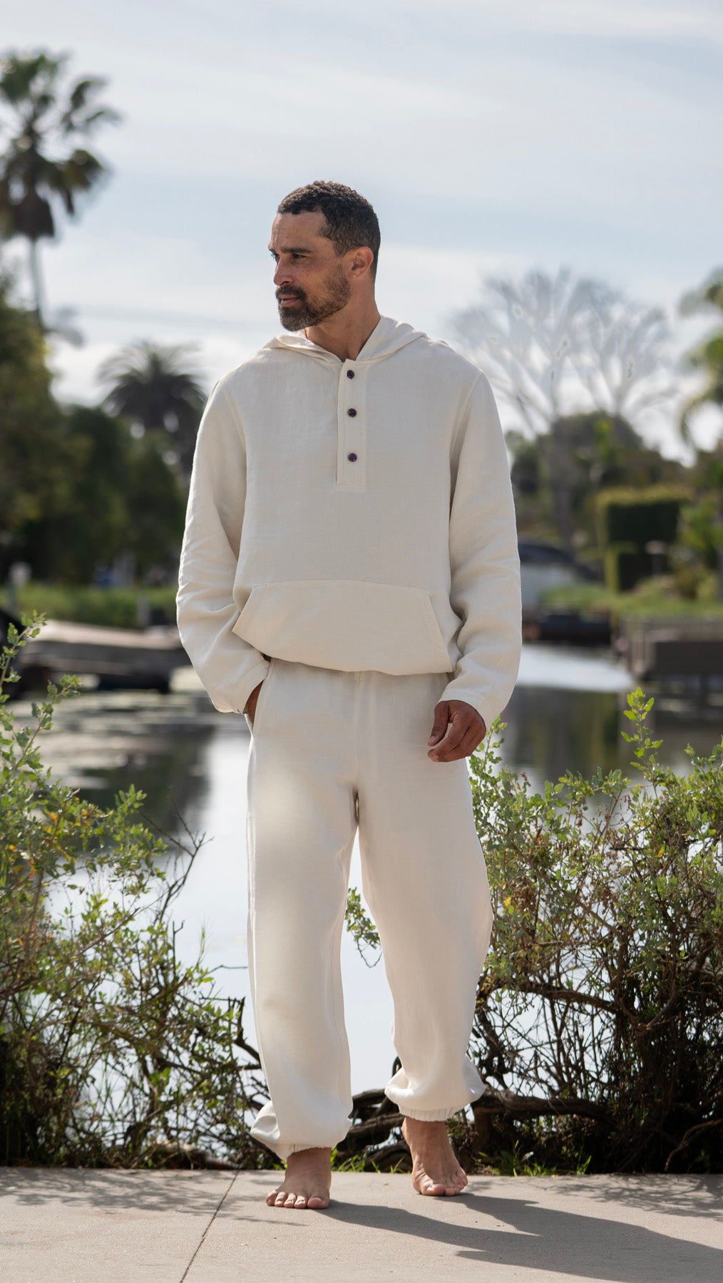 Ivory Solid Linen Anorak