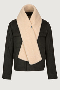 Army Cashmere Bomber Jacket with Detachable Fur Scarf