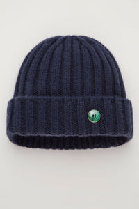 Navy Cashmere Rib Beanie