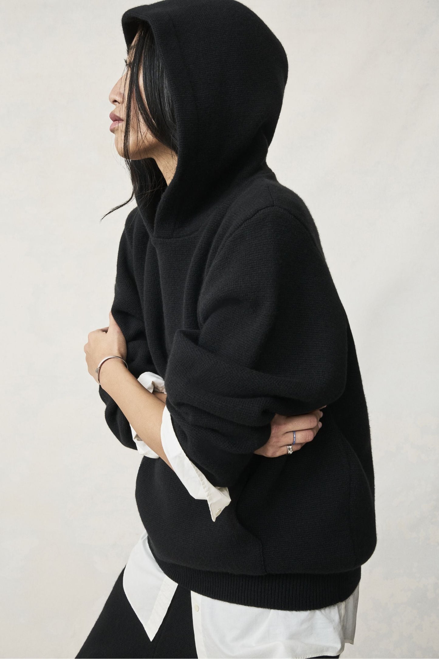 Black Solid Cashmere Hoodie
