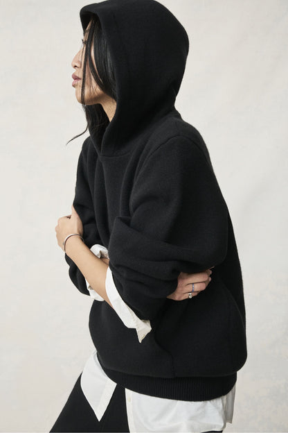 Black Solid Cashmere Hoodie