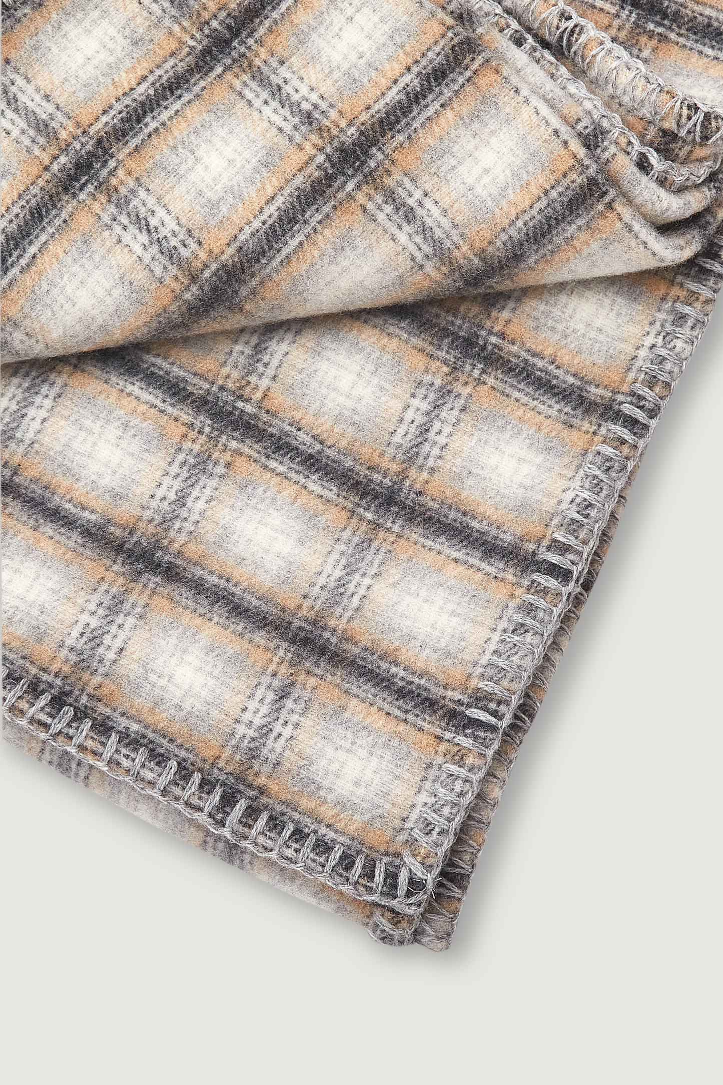 Elegant Neutral Tartan Cashmere Blanket