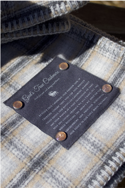 Elegant Neutral Tartan Cashmere Blanket