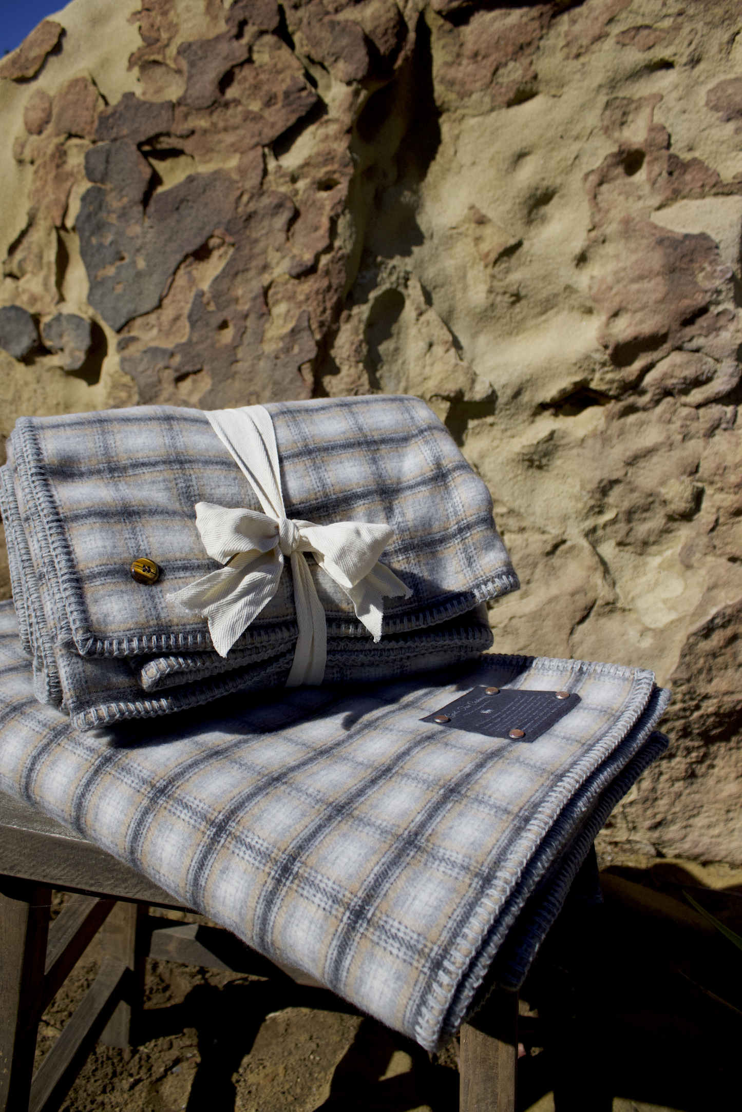 Elegant Neutral Tartan Cashmere Blanket