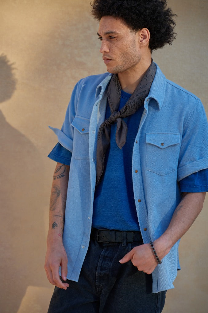 Pale Denim Short Sleeve Cashmere Shirt