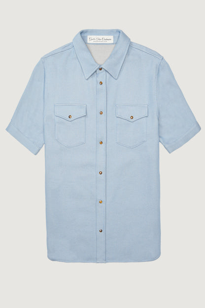 Pale Denim Short Sleeve Cashmere Shirt