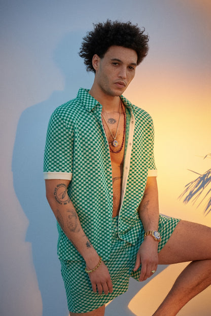 Emerald Dot Cashmere Boat Shirt