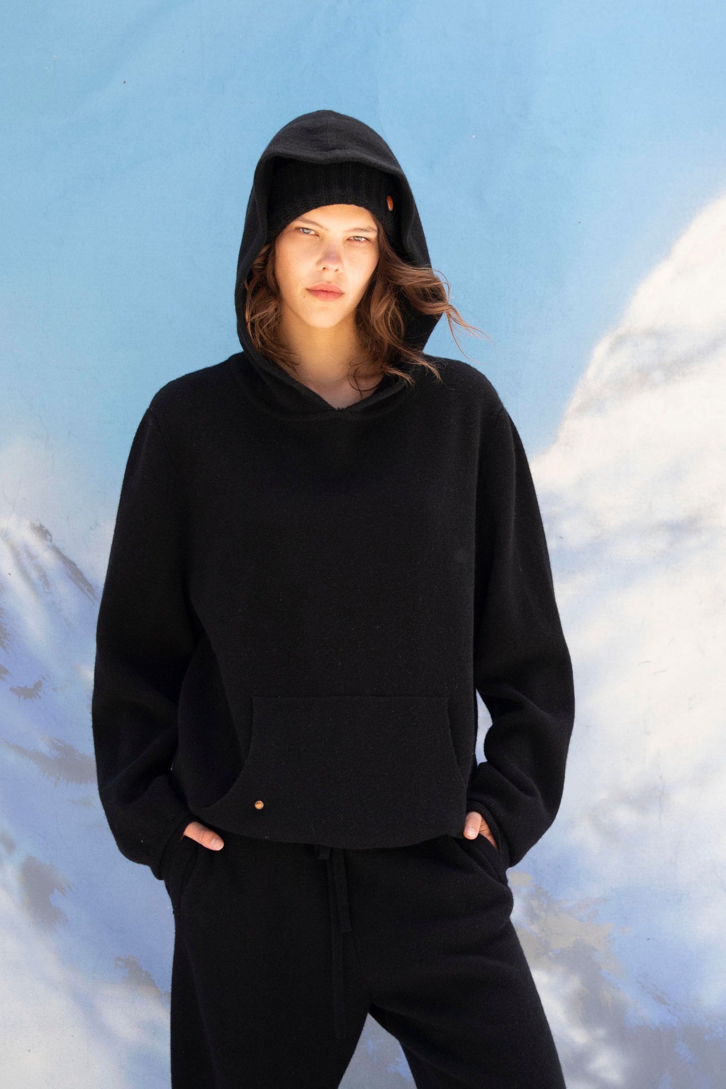 Black Milano Cashmere Knit Hoodie