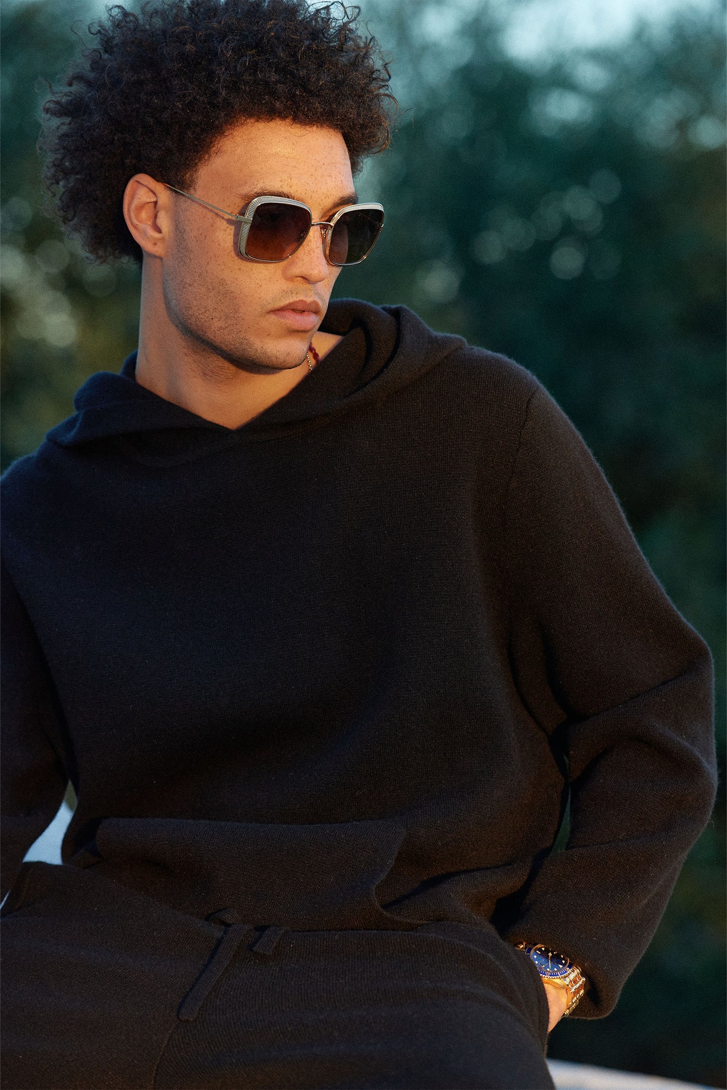 Black Milano Cashmere Knit Hoodie