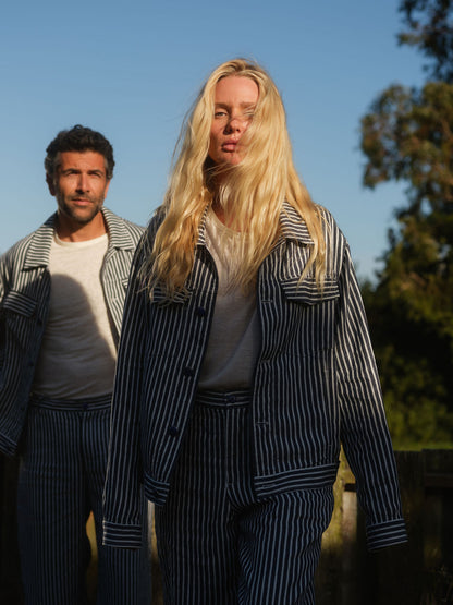 Navy Stripe Linen Jacket