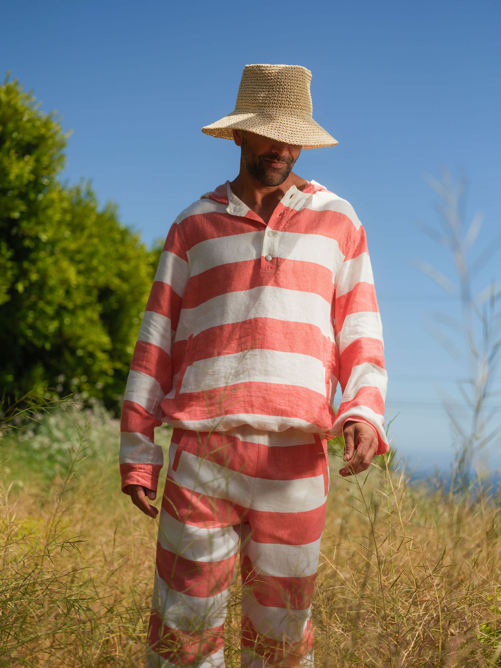 Tomato Stripe Linen Anorak