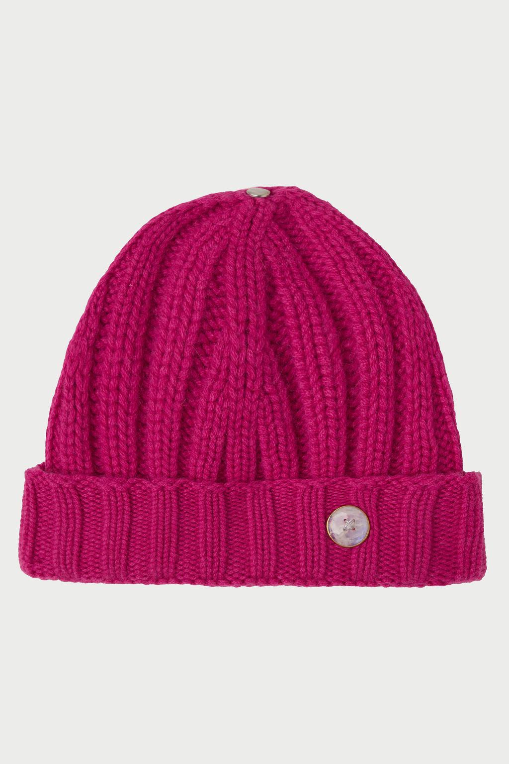 Fuchsia Cashmere Ribbed Beanie
