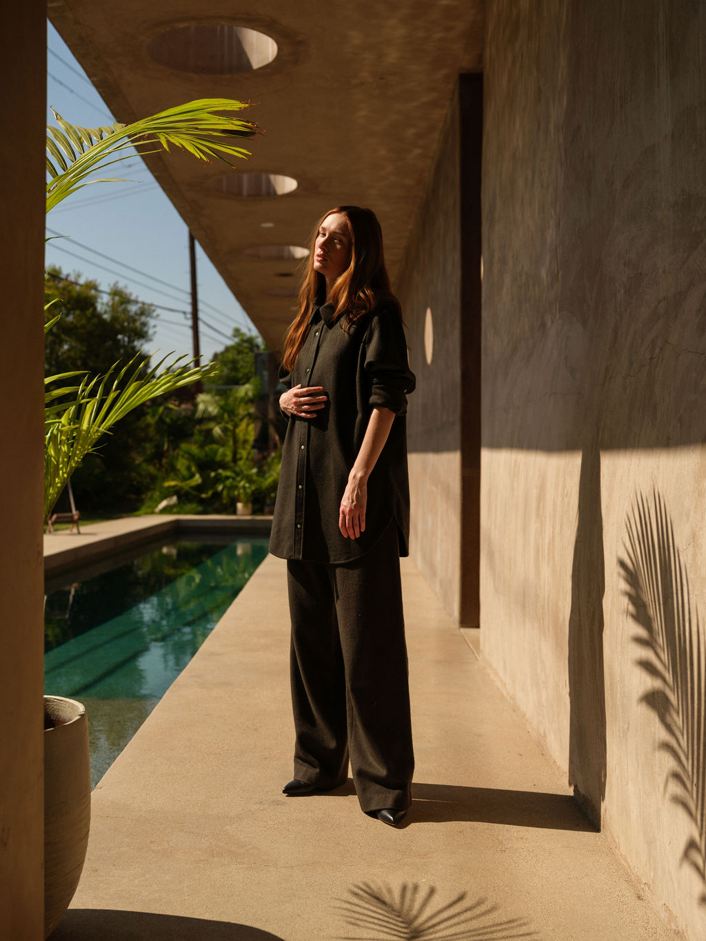 Army Brushed Cashmere Wide Leg Pant