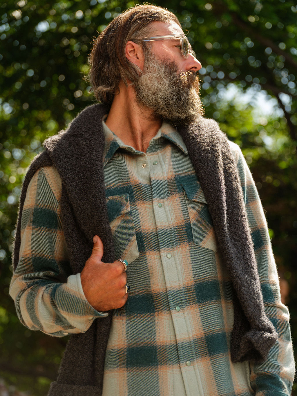Avocado Shadow Plaid Cashmere Shirt