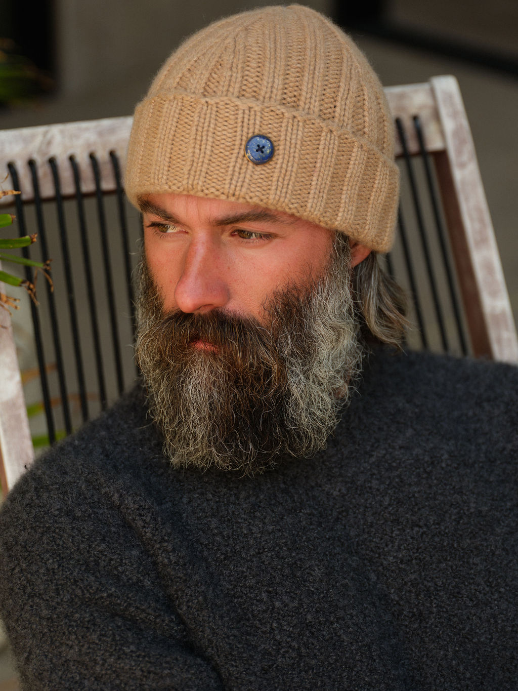 Camel Cashmere Ribbed Beanie
