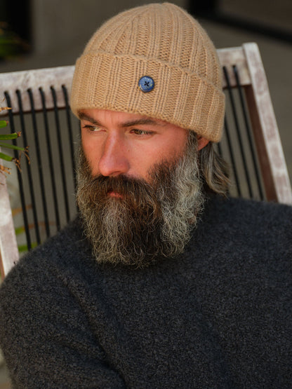 Camel Cashmere Ribbed Beanie