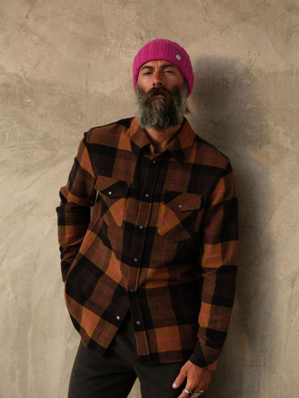 Fuchsia Cashmere Ribbed Beanie
