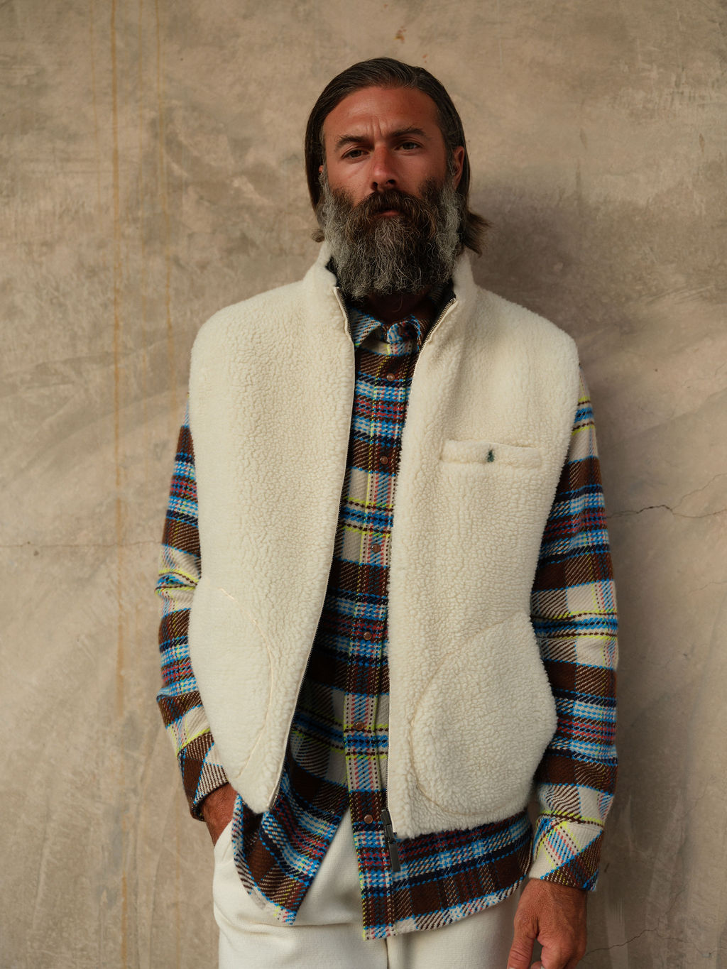 Ivory Cashmere Sherpa Vest