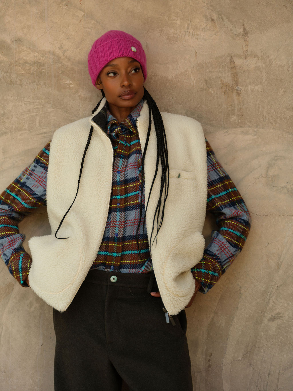 Ivory Cashmere Sherpa Vest