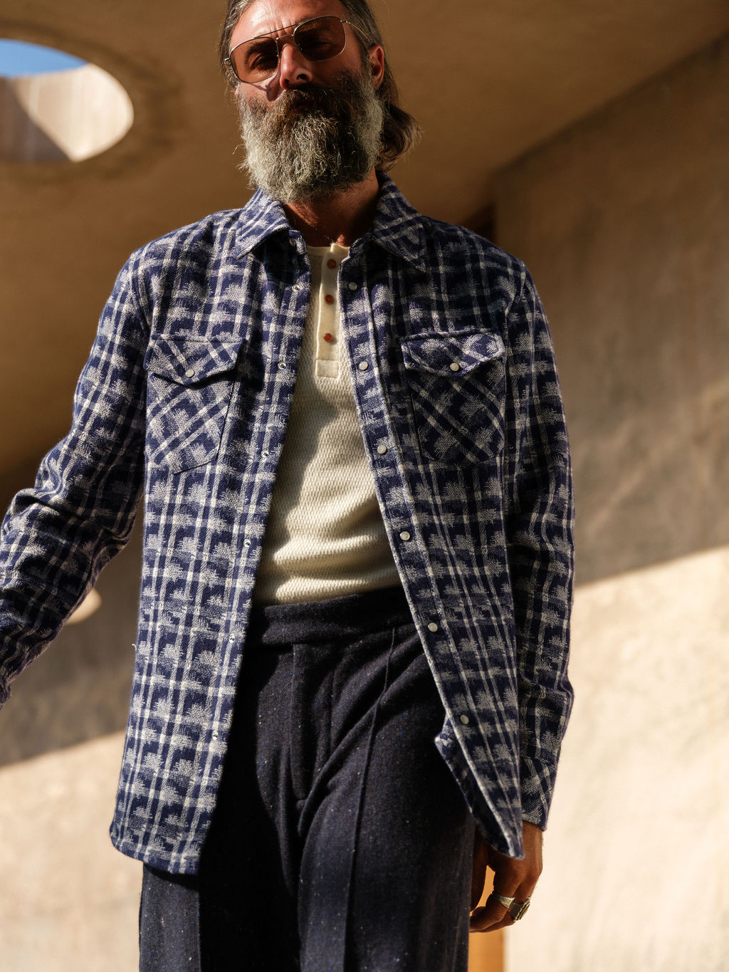 Shibori Plaid Cashmere Shirt