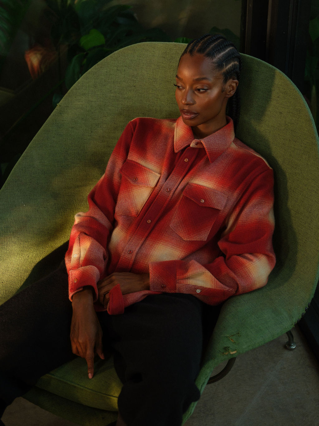 Tomato Shadow Plaid Cashmere Shirt