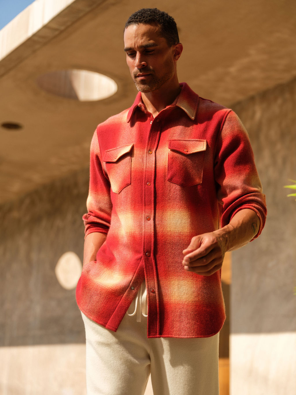 Tomato Shadow Plaid Cashmere Shirt