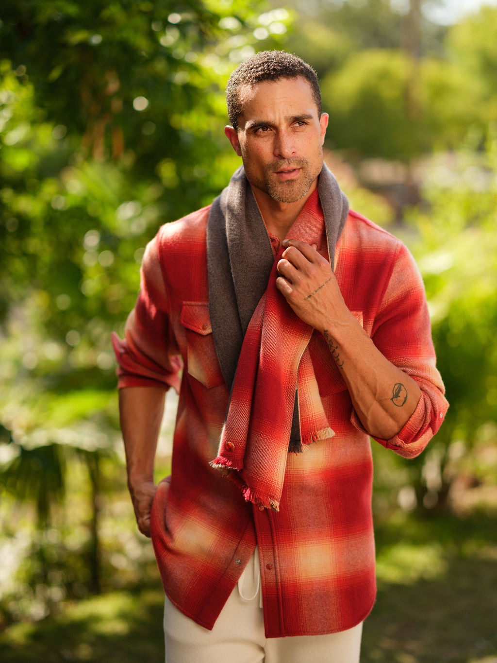 Tomato Plaid Cashmere Scarf