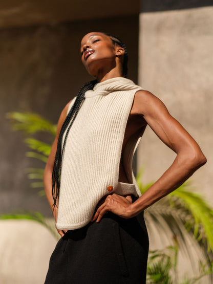 Taupe Melange Cashmere Sleeveless Hoodie