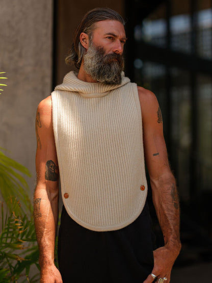 Taupe Melange Cashmere Sleeveless Hoodie