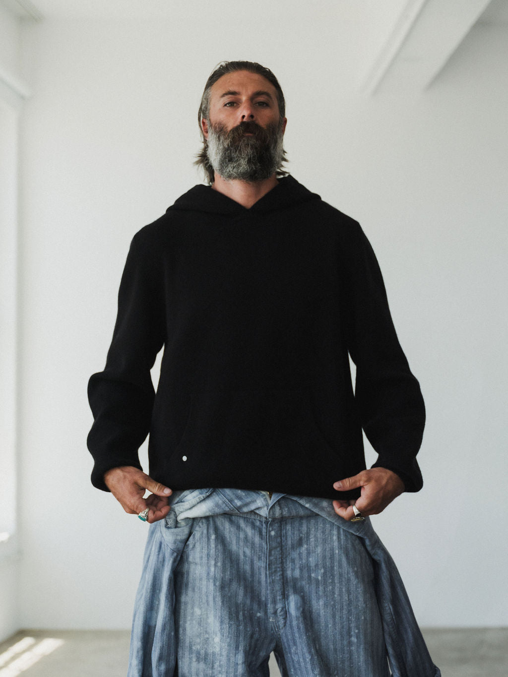 Black Milano Knit Cashmere Logo Hoodie