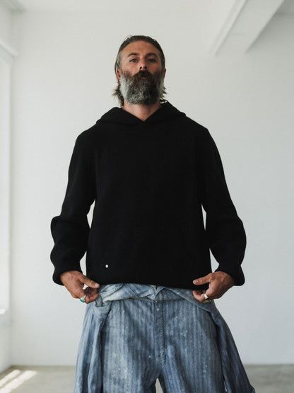 Black Milano Knit Cashmere Logo Hoodie