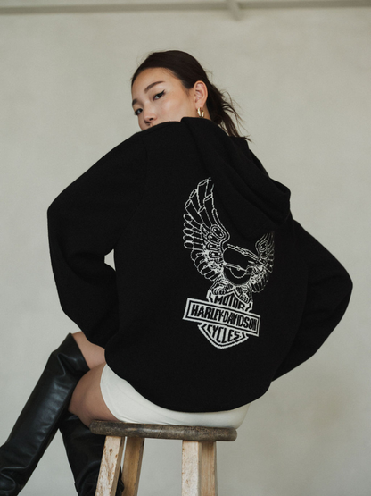 Black Milano Knit Cashmere Logo Hoodie