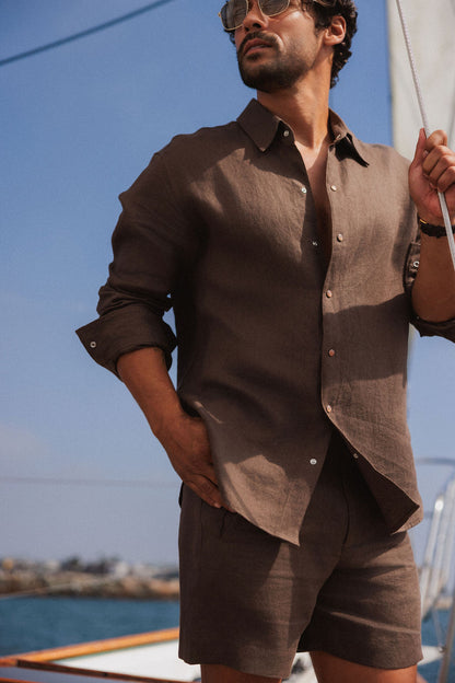 Cocoa Solid Linen Shirt