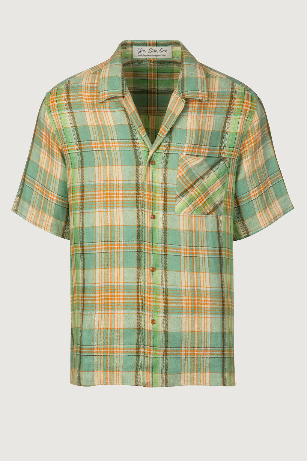 Lime Moss Plaid Linen Shirt