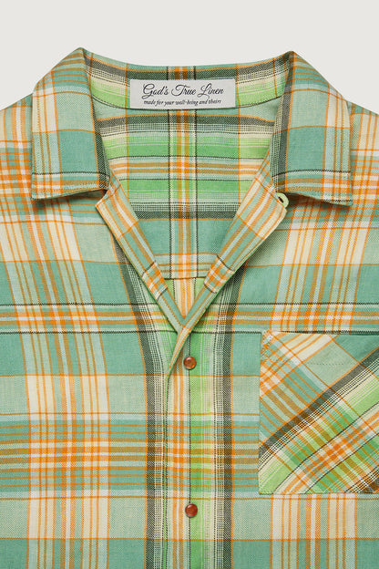 Lime Moss Plaid Linen Shirt