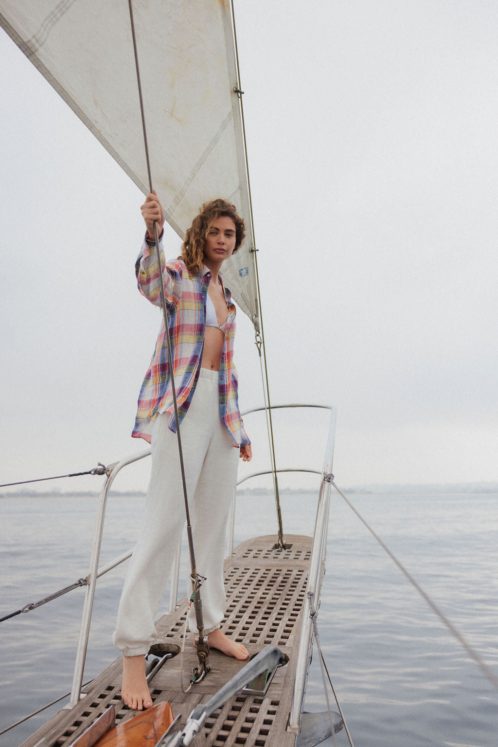 Ivory Solid Linen Track Pant